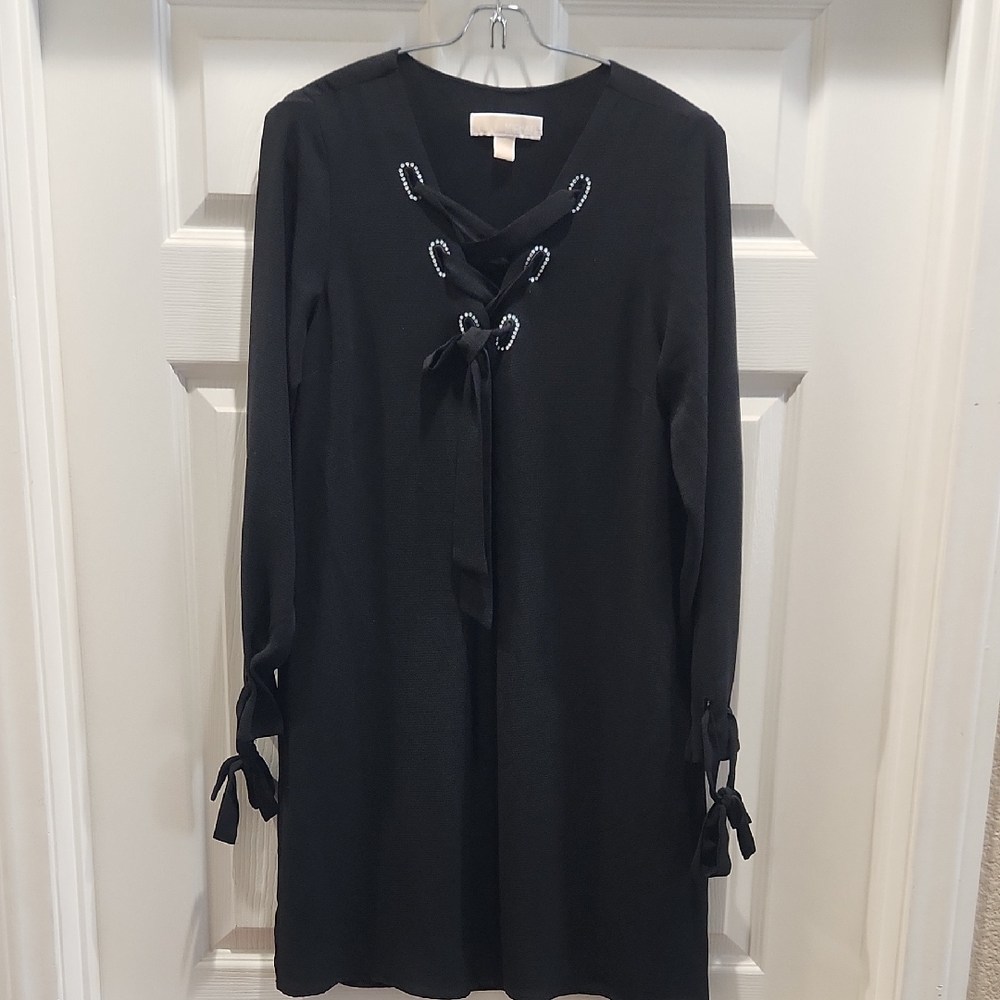 Michael Kors Black Long Sleeve Dress with Lace-Up Detail